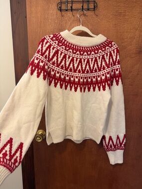 H&M Red and White Fair Isle Crewneck Sweater - Women